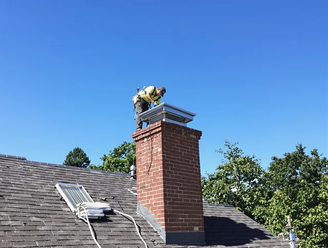 Palm Coast Chimney Sweep technician measuring a chimney cap in Palm Coast, FL