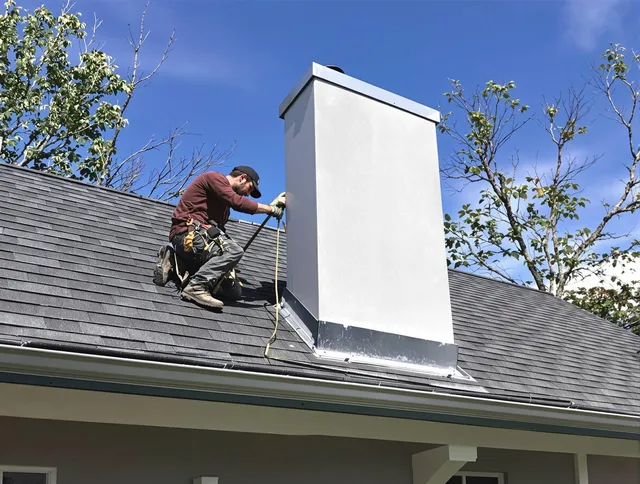 Palm Coast Chimney Sweep team member finishing chimney construction in Palm Coast, FL