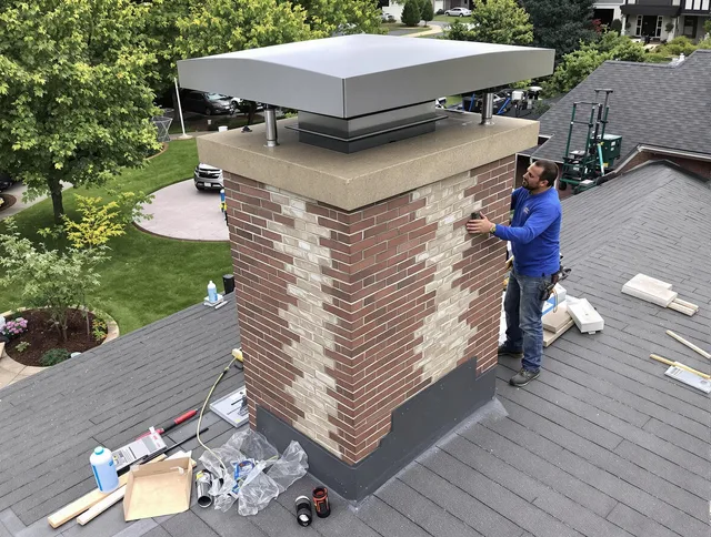 Palm Coast Chimney Sweep team working on a custom chimney remodel in Palm Coast, FL
